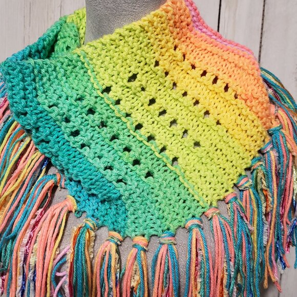 NEW Hand Knitted Boho Cowl Infinity Scarf Fringe Boho Whimsy Festival Indie - Picture 5 of 6